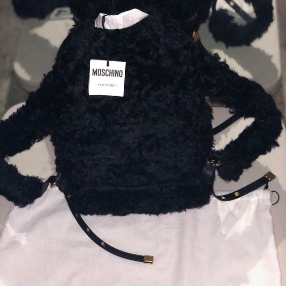 MOSCHINO COUTURE BLACK MOHAIR TEDDYBEAR BACKPACK - Picture 6 of 8